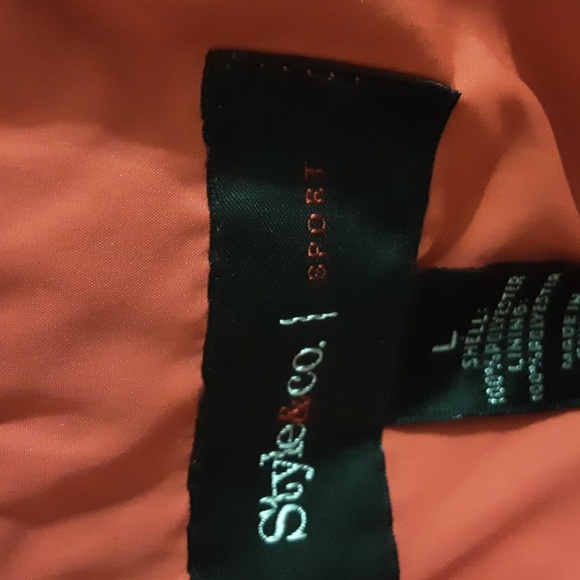 Style & Co Sport Rain WindBraker Jacquet Coat Women L hooded Orange Outdoor - Picture 8 of 9